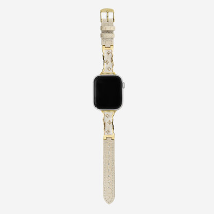 Full-Grain Leather Apple Watch Band with Irregular Diamond Metal