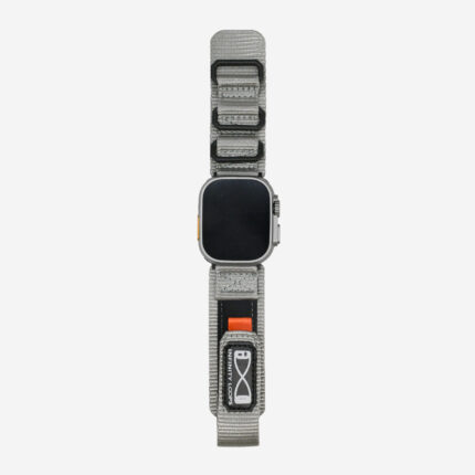 Refined Nylon Apple Watch Band with Matte Black Metal and Multi-Ring Design