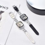 Exquisite Minimalist Full-Grain Leather Metal Chain Apple Watch Band