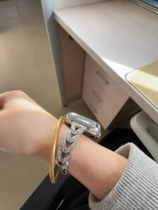 Elegant V-Shape Diamond-Studded Metal Apple Watch Band | Jewelry Link Bracelet photo review