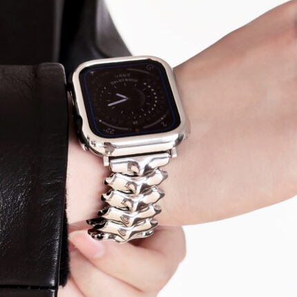 Metal Spine Apple Watch Band: Silver Designer Link Bracelet