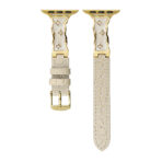 Full-Grain Leather Apple Watch Band with Irregular Diamond Metal