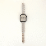 Starlight Silver Elegant V-Shape Diamond-Studded Metal Apple Watch Band with jewelry clasp