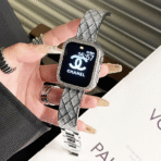 Silver Quilted Crystal Metal Apple Watch Band with diamond-like shine