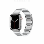 Adjustable Silver Magnetic Stainless Steel Apple Watch Band link strap on white background