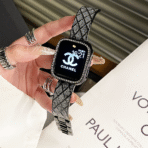 Black Elegant Quilted Crystal Metal Apple Watch Band for a modern look