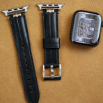 Black Full-Grain Calf Leather Apple Watch Band flat lay