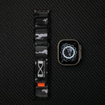 Refined Nylon Apple Watch Band with Matte Black Metal and Multi-Ring Design