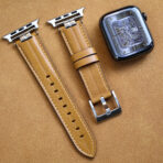 Full-Grain Calf Leather Apple Watch Band set in khaki tones