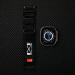 Refined Nylon Apple Watch Band with Matte Black Metal and Multi-Ring Design