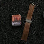 Calf Leather Apple Watch Band with Matte Black Magnetic Clasp