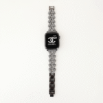 Black and Silver V-Shape Diamond-Studded Metal Apple Watch Band contrast
