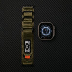 Refined Nylon Apple Watch Band with Matte Black Metal and Multi-Ring Design