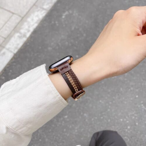 Full-Grain Leather Metal Beads Braided Apple Watch Band photo review