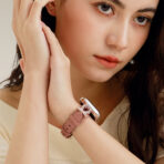 Close-up of U-Shaped Diamond Full-Grain Leather Apple Watch Band in a natural pose