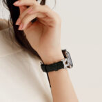 Side view of a black U-Shaped Diamond Full-Grain Leather Apple Watch Band