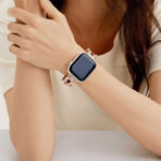 Front view of a U-Shaped Diamond Full-Grain Leather Apple Watch Band on an Apple Watch