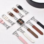 Exquisite Minimalist Full-Grain Leather Metal Chain Apple Watch Band