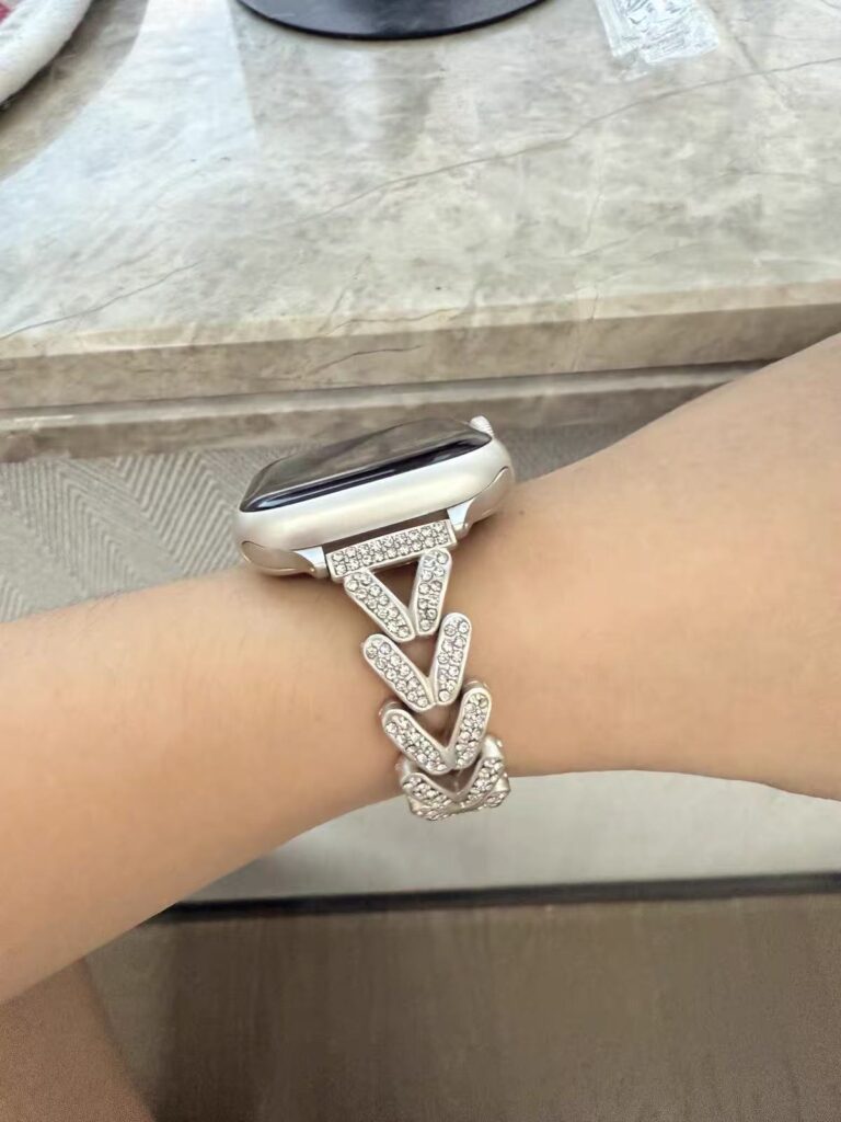Elegant V-Shape Diamond-Studded Metal Apple Watch Band | Jewelry Link Bracelet photo review