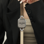 Sophisticated Two-Tone Diamond Leather Apple Watch Band held vertically to showcase its refined jewelry-style silhouette.