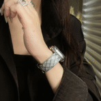 Silver Elegant Quilted Crystal Metal Apple Watch Band on model wrist