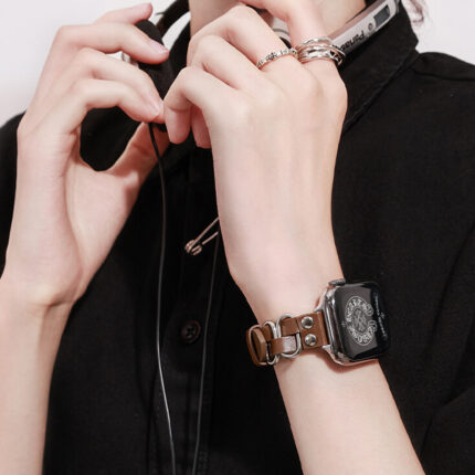 Unique Exquisite Leather and Metal-Interwoven Apple Watch Band