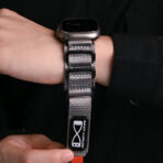 Refined Nylon Apple Watch Band with Matte Black Metal and Multi-Ring Design