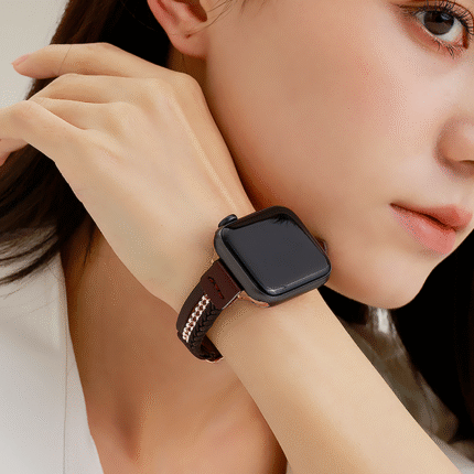 Full-Grain Leather Metal Beads Braided Apple Watch Band