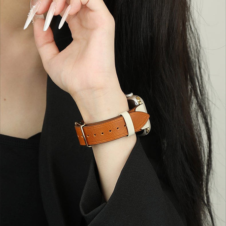 Fashionable Full-Grain Leather Color-Block Apple Watch Band
