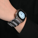 Refined Nylon Apple Watch Band with Matte Black Metal and Multi-Ring Design