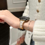 Full-Grain Leather Apple Watch Band with Irregular Diamond Metal