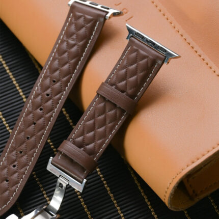 Close-up of checkerboard pattern on premium Textured Calfskin Apple Watch Band