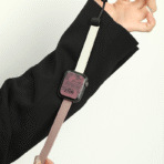 Showing the slim profile of the Two-Tone Magnetic Apple Watch Band in an elegant mauve and white.