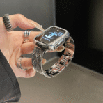 Side profile of Elegant Quilted Crystal Metal Apple Watch Band in silver