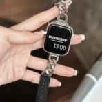 Exquisite Minimalist Full-Grain Leather Metal Chain Apple Watch Band