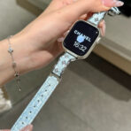 Full-Grain Leather Apple Watch Band with Irregular Diamond Metal