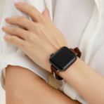 Full-Grain Leather Metal Beads Braided Apple Watch Band