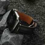 Calf Leather Apple Watch Band with Matte Black Magnetic Clasp