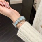 Full-Grain Leather Apple Watch Band with Irregular Diamond Metal