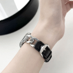 Exquisite Minimalist Full-Grain Leather Metal Chain Apple Watch Band