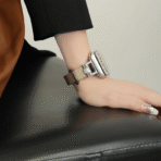 Side view of the Diamond Leather Apple Watch Band showing its slim, tapered design and high-quality leather texture.