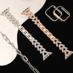 Multiple colors of Elegant V-Shape Diamond-Studded Metal Apple Watch Bands