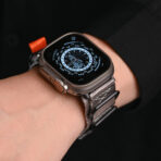 Refined Nylon Apple Watch Band with Matte Black Metal and Multi-Ring Design