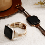 Full-Grain Leather Metal Beads Braided Apple Watch Band