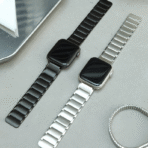 Comparison of Silver and Black Magnetic Stainless Steel Apple Watch Bands side by side