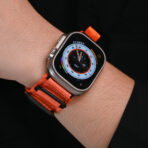 Refined Nylon Apple Watch Band with Matte Black Metal and Multi-Ring Design