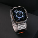 Refined Nylon Apple Watch Band with Matte Black Metal and Multi-Ring Design