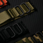 Refined Nylon Apple Watch Band with Matte Black Metal and Multi-Ring Design